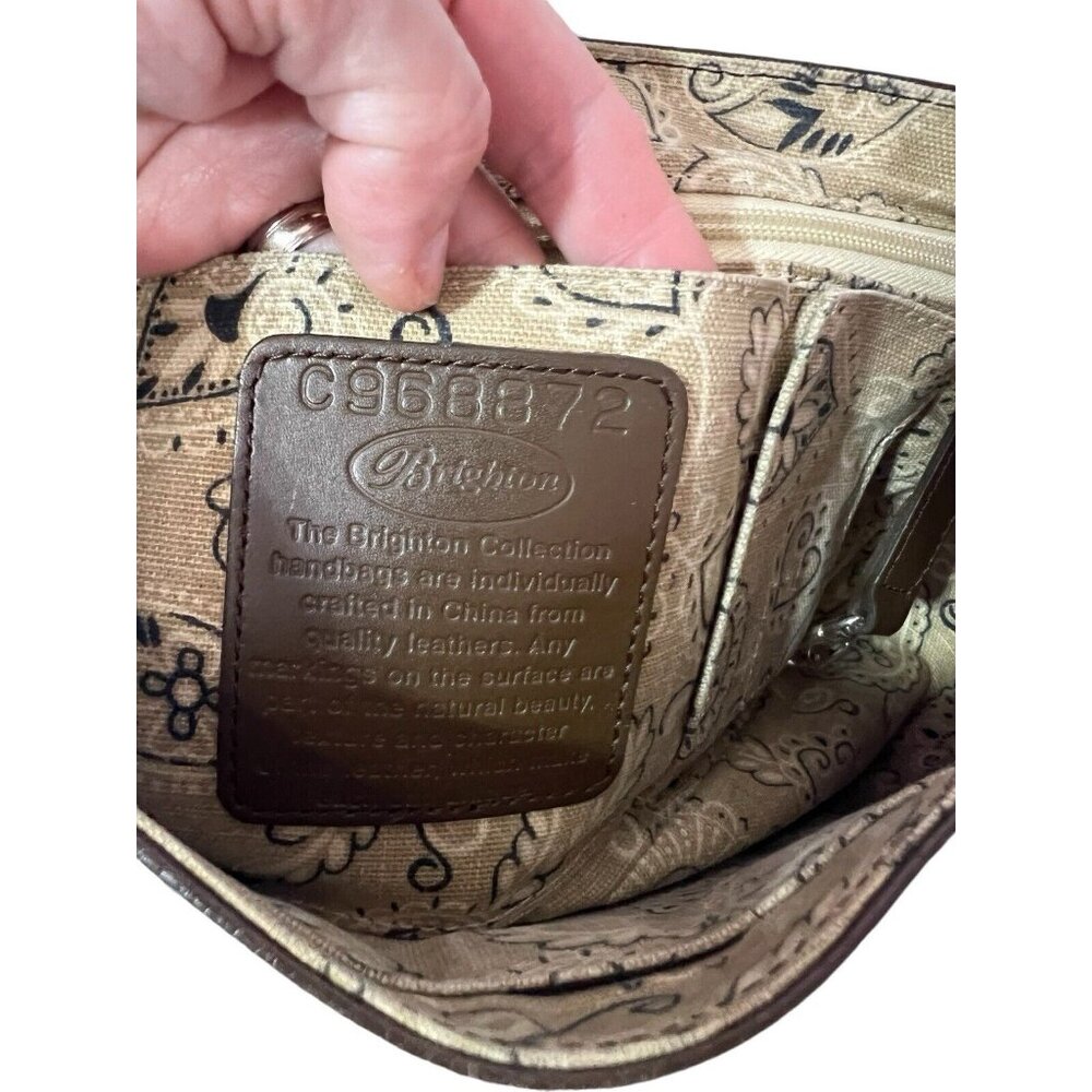 BRIGHTON Shoulder Bag Purse “Tough Collection” Leather Flap Front Logo Brown - Picture 9 of 11